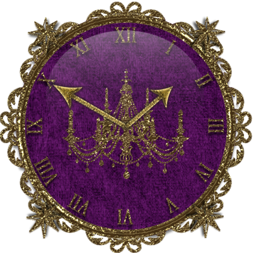 Purple Gold Chandelier Clock W logo