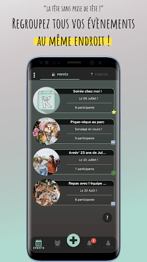 Android application KickOut - Évènements partagés screenshort