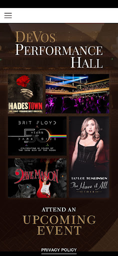Android application DeVos Performance Hall screenshort