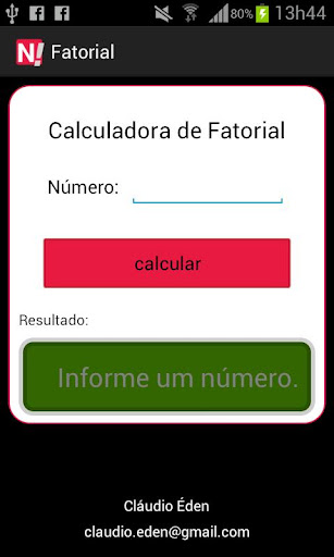 Android application Calculadora Fatorial screenshort