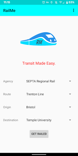 Android application RailMe (PATCO, SEPTA, NJT) screenshort