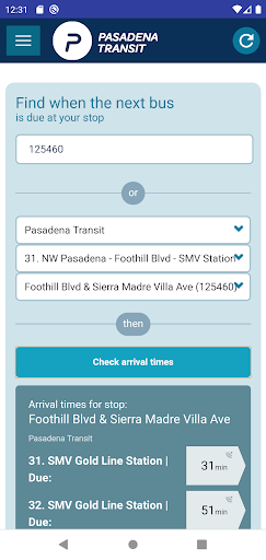 Android application Pasadena Transit screenshort