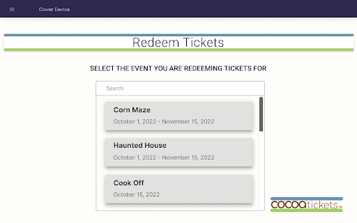 Android application Cocoa Tickets screenshort