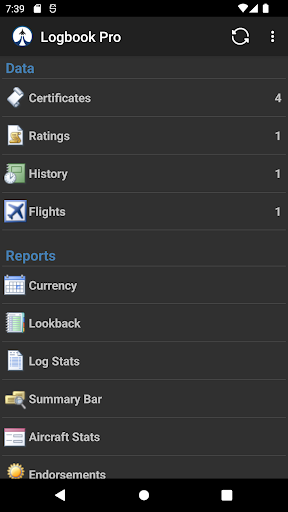 Android application Logbook Pro Flight Log screenshort