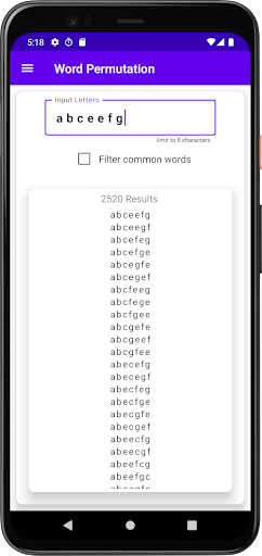 Word Permutation Screen 2