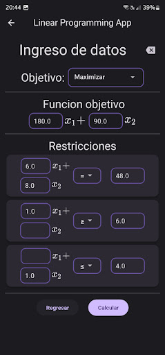 Linear Programming App Screen 3