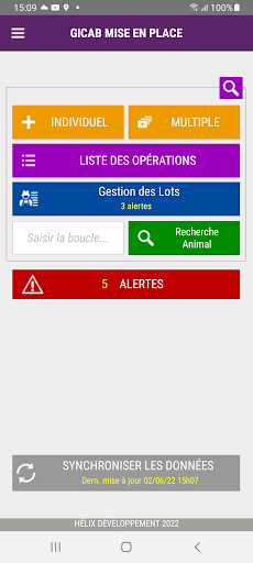 Android application Gicab Mise en place screenshort