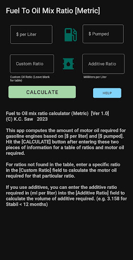 Android application Fuel to Oil Mix Calculator screenshort