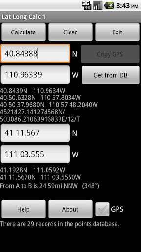 Android application Lat Long Calc screenshort