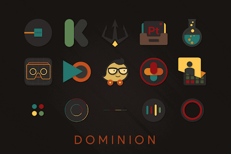 Dominion – Screenshot mit dunklen Retro-Symbolen