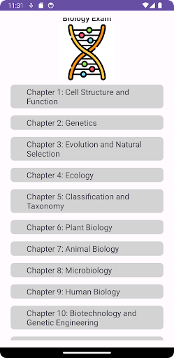 Android application Biology Exam screenshort