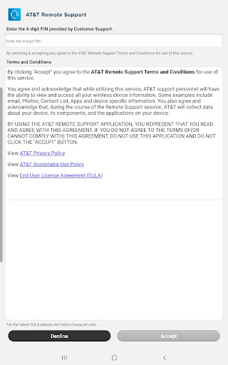 Screenshot of AT&T Remote Support