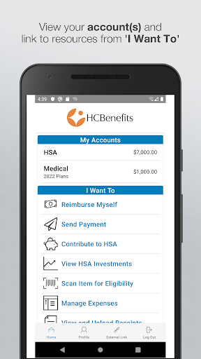 Android application HCBenefits FSA, HRA, HSA screenshort