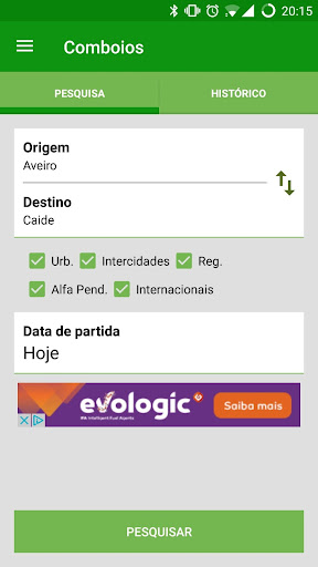 Android application Comboios screenshort