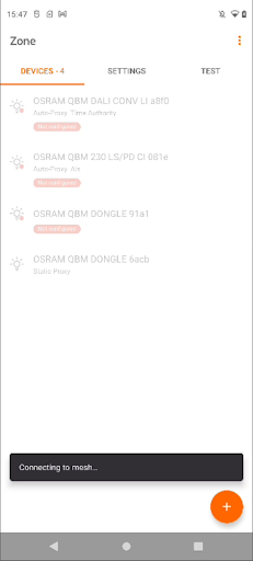 Android application HubSense Commissioning screenshort