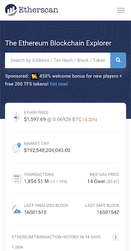 Android application Etherscan: Ethereum Explorer screenshort