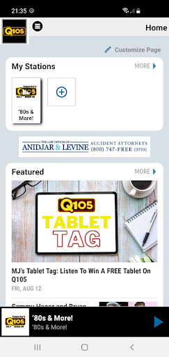 Android application Q105 screenshort