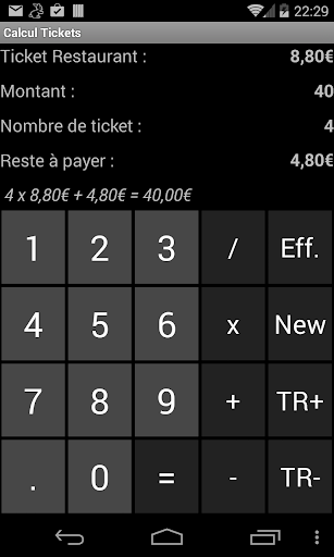 Android application Calcul des Tickets Resto screenshort