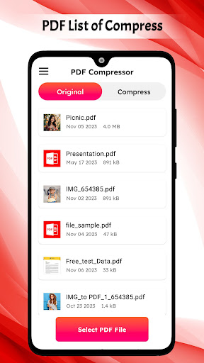 Android application PDF compressor mb to kb screenshort