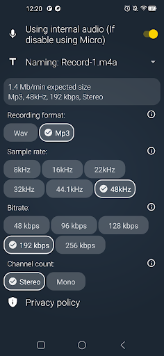 Internal Audio Recorder Sound Screen 2