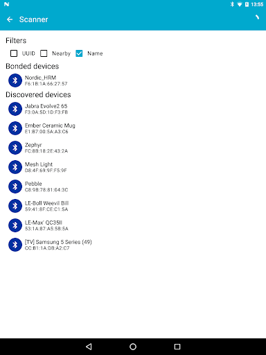 Screenshot of nRF Toolbox for Bluetooth LE
