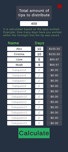 Tips Distribution Calculator Screen 3
