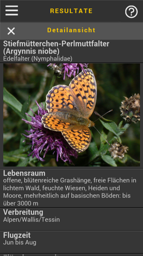 Android application Schmetterlinge bestimmen screenshort