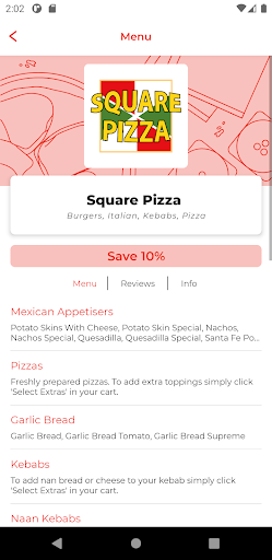 Android application Square Pizza screenshort