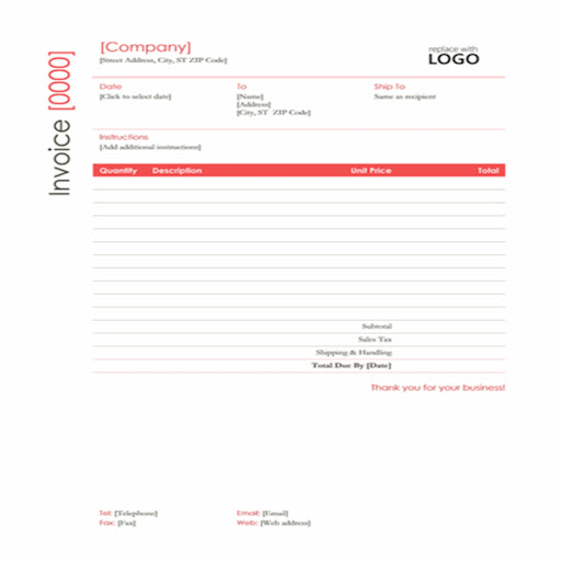 Blank Invoice Templates Screen 2
