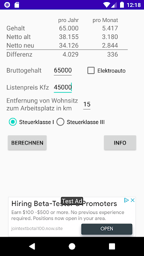 Android application Dienstwagen Rechner screenshort