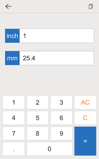 Screenshot of inch mm converter