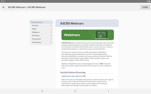 Screenshot of ASCRS U: Colorectal Surgery