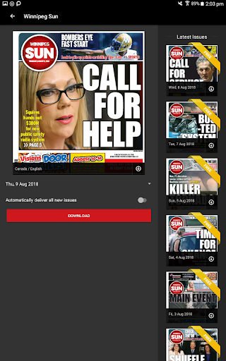 Android application ePaper Winnipeg Sun screenshort