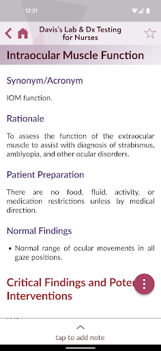 Davis Lab and Diagnostic Tests Screen 3