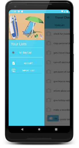 Android application Travel CheckList screenshort