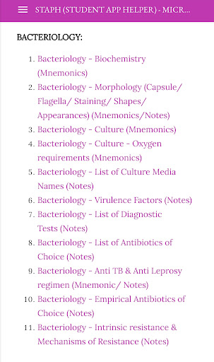 Microbiology Mnemonics & Notes Screen 3