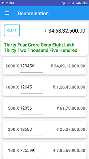 Android application Denomination screenshort