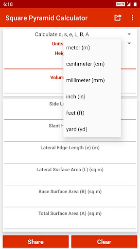 Square Pyramid Calculator Screen 3