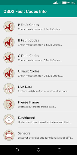 Android application OBD2 Fault Code Info screenshort