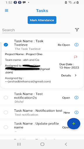 Android application TeamTrack screenshort