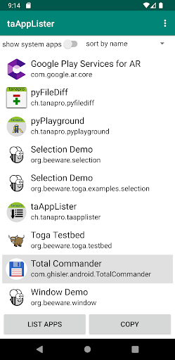 Android application taAppLister screenshort