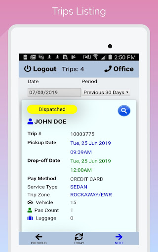LimoWiz Driver App (LWD) Screen 2