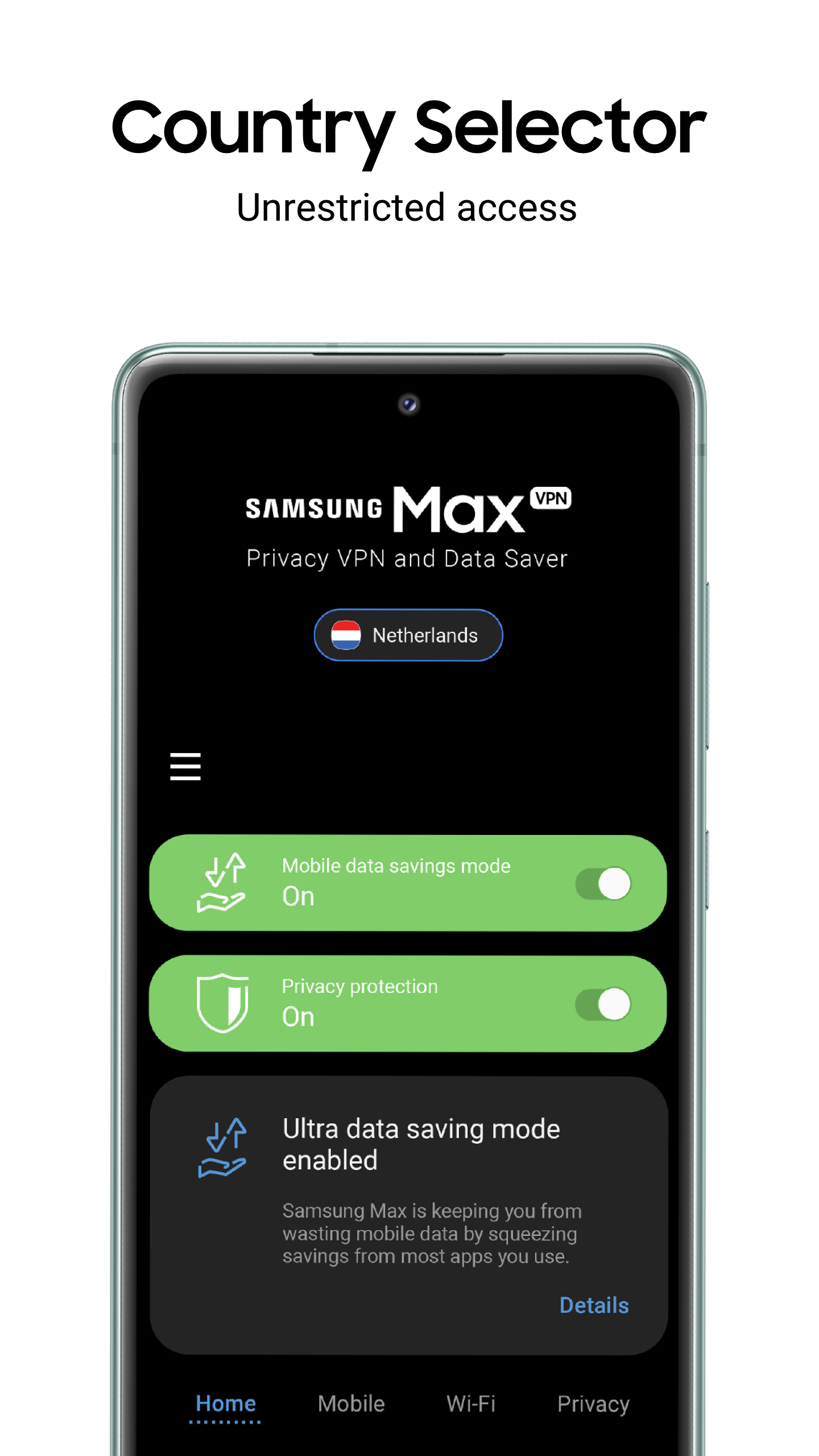 Android application Samsung Max Privacy VPN and Data Saver screenshort