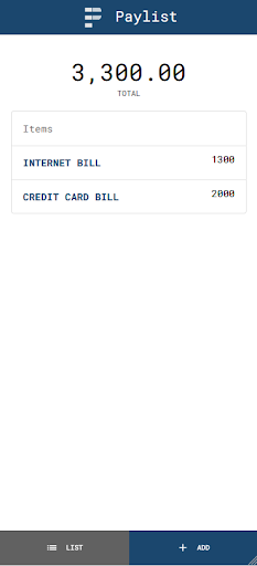 Android application Paylist screenshort