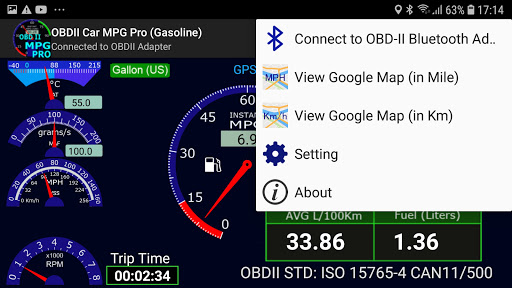 OBDII Car MPG Pro (Gasoline) Screen 3