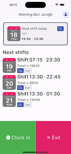 AceRota Clocking Station Screen 2