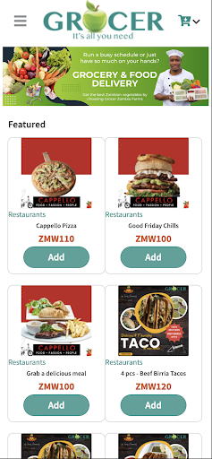 Android application Grocer Zambia screenshort