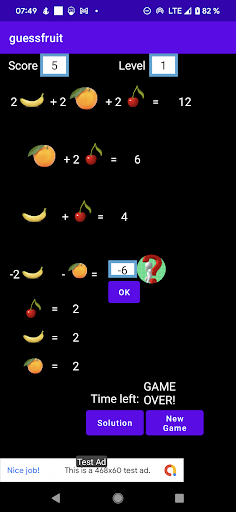 Android application Fruits logical IQ test screenshort