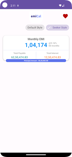 Android application emiCal screenshort