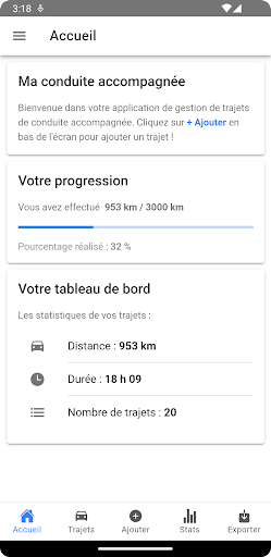 Android application Ma conduite accompagnée screenshort